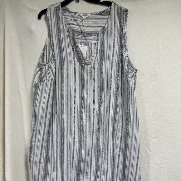 Beach Lunch Lounge Women's Jumpsuit 3X-Light Blue Sleeveless Linen Blend Striped - Picture 1 of 9